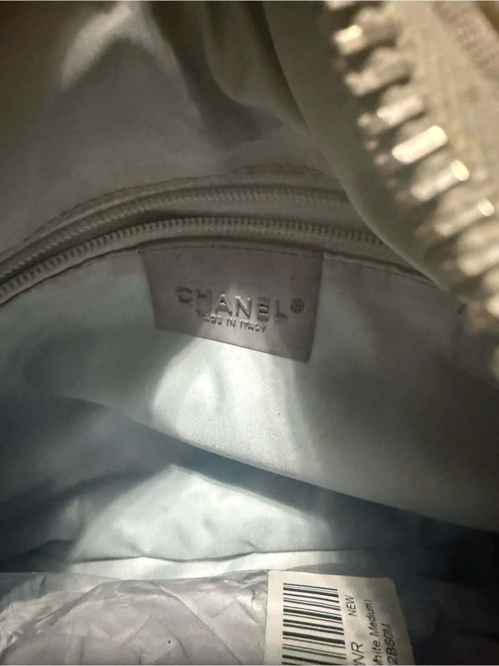 CHANEL Beige Quilted Nylon CC Logo Shoulder Bag